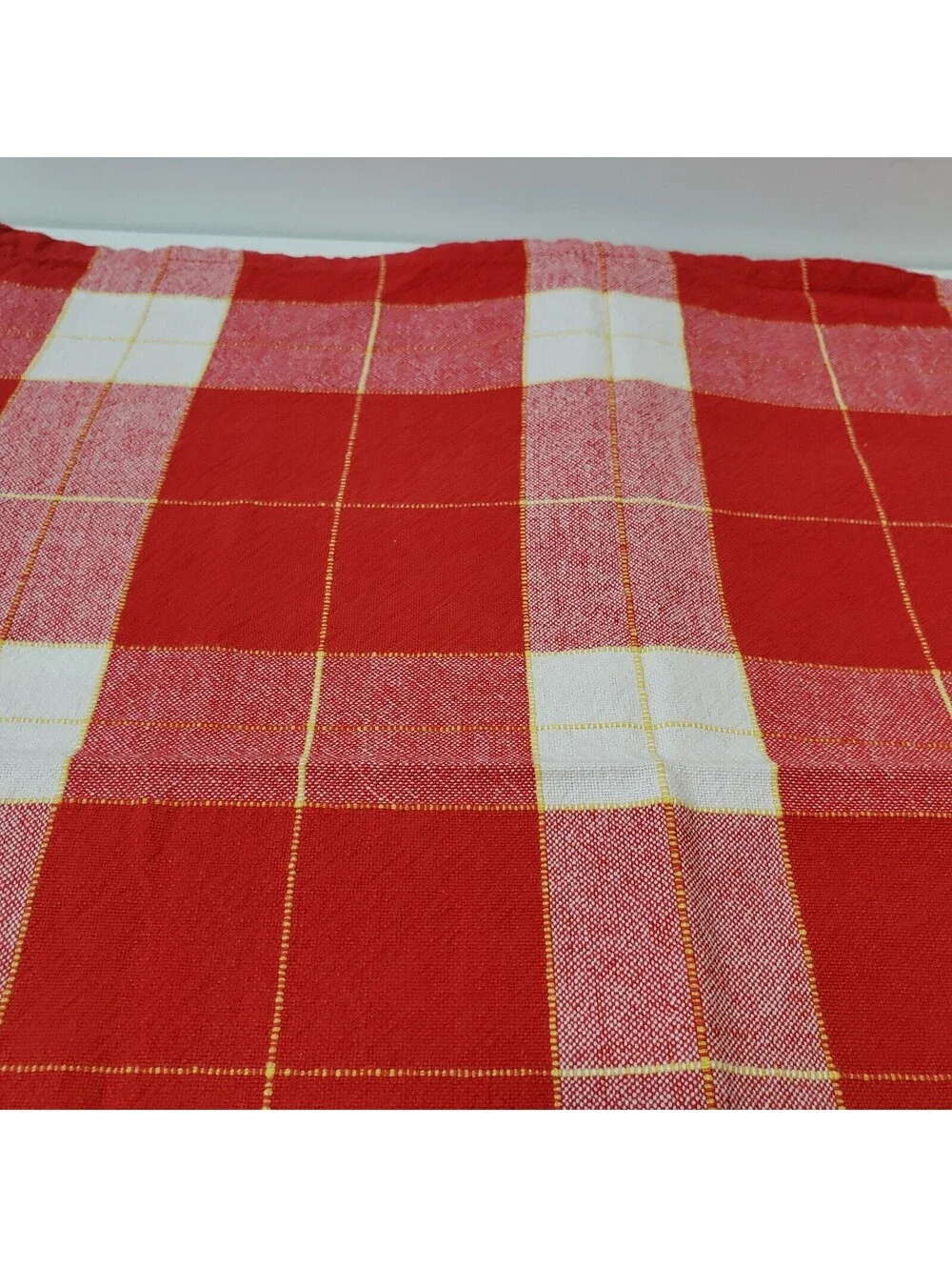 Set of 4 Napkins Cotton Blend Red Buffalo Checked  Yellow Ticking Stripe Picnic